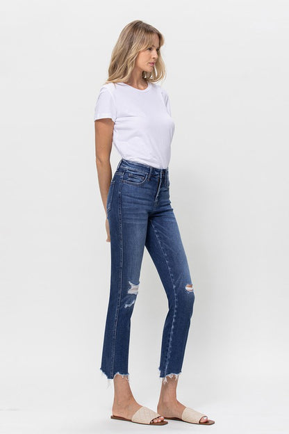 Mid Rise Crop Slim Straight Medium Jeans