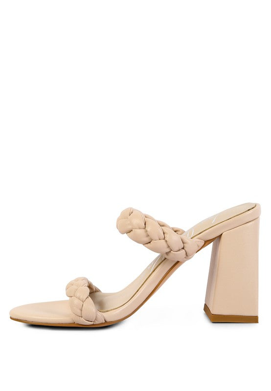 Mi Amor braided strap block heels