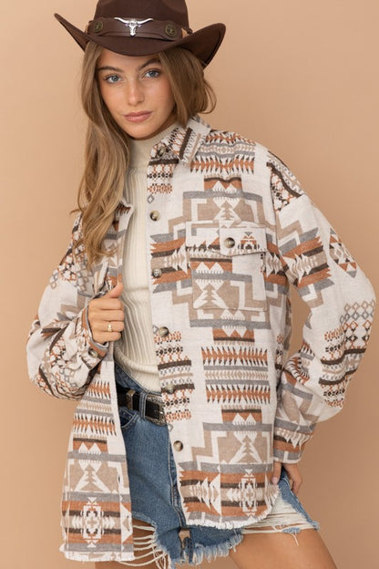 Frayed Aztec Western Shacket