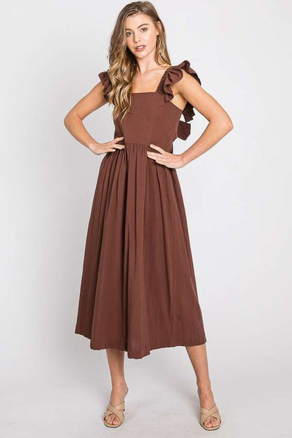 Linen Ruffle Mid Dress